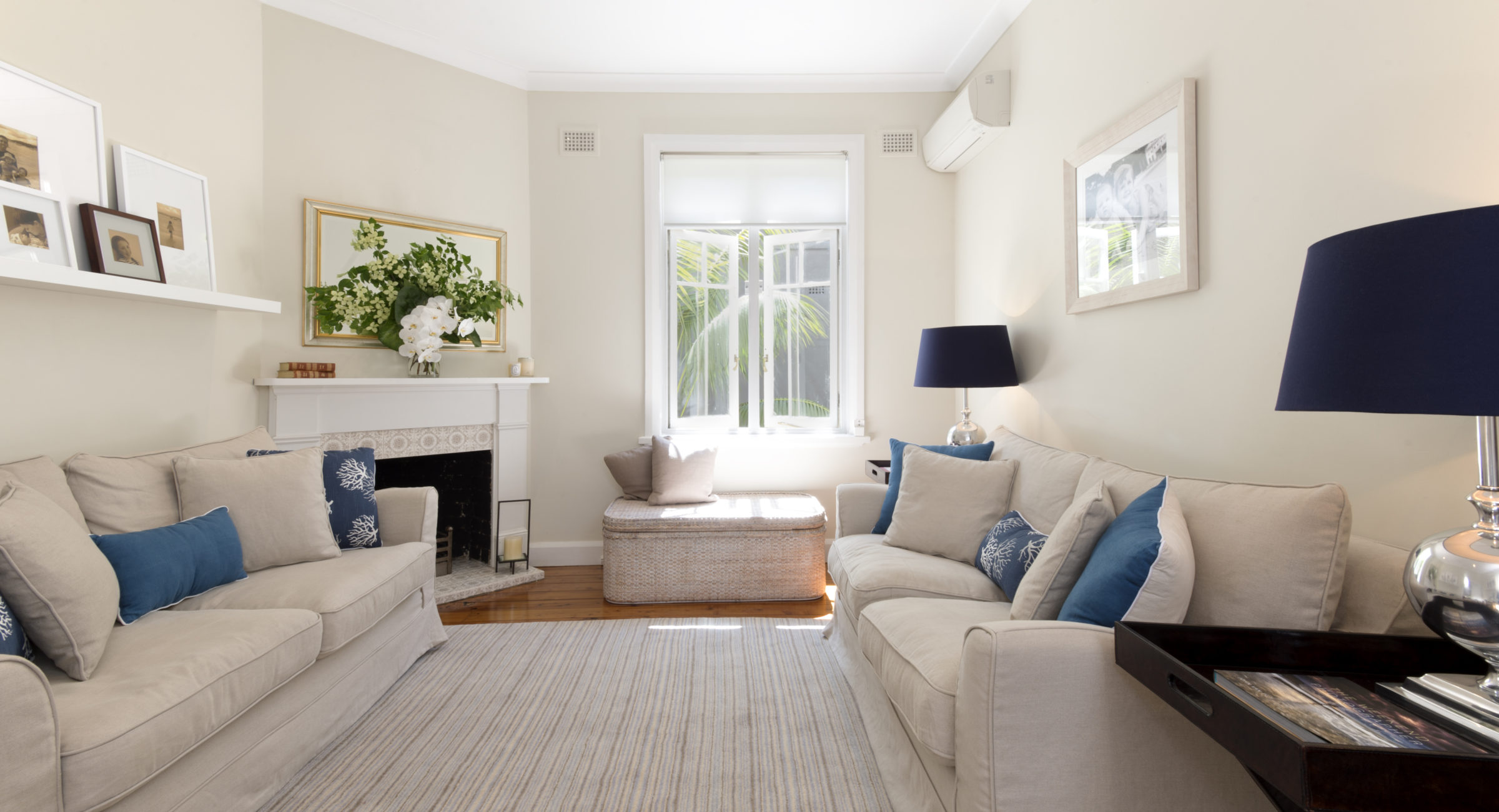 Light and cosy formal lounge in Mosman Sydney designed by Rachel Boden Interiors Coastal decor Sydney Australia