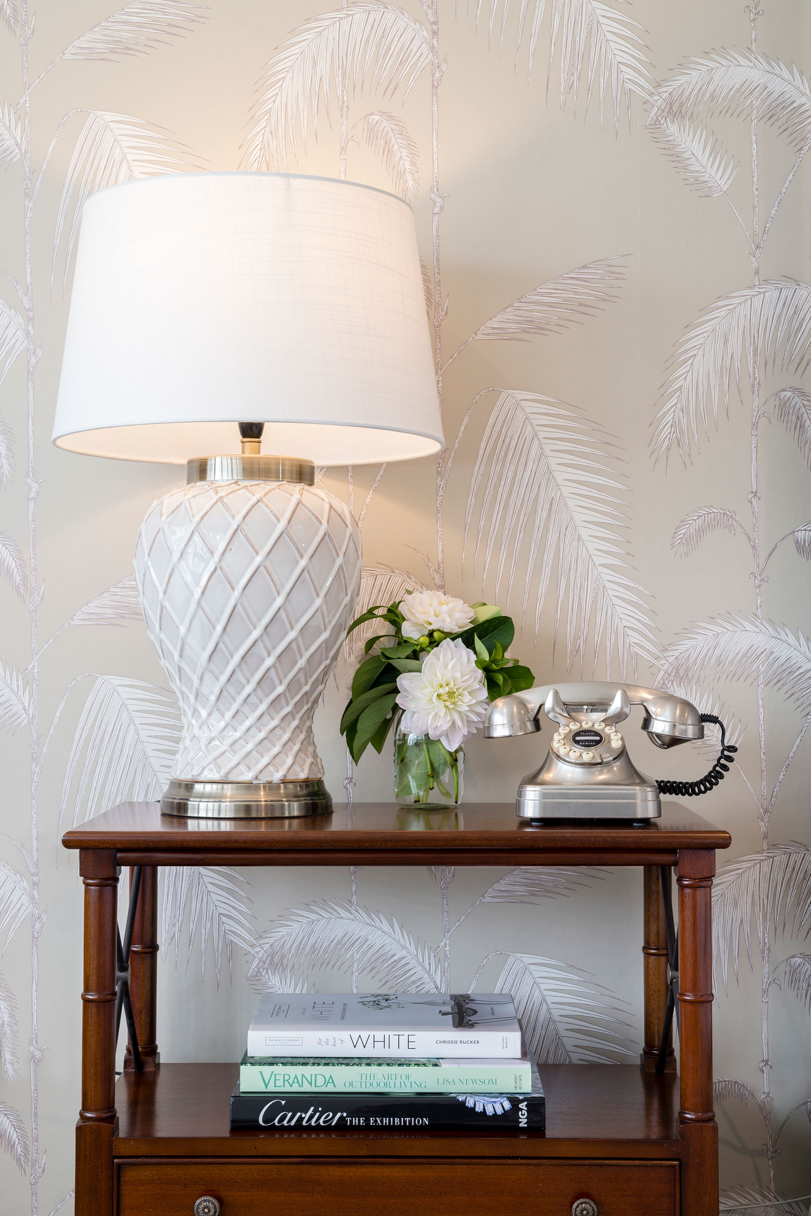 Gorgeous telephone table green and white decor designed by Rachel Boden Interiors Australia