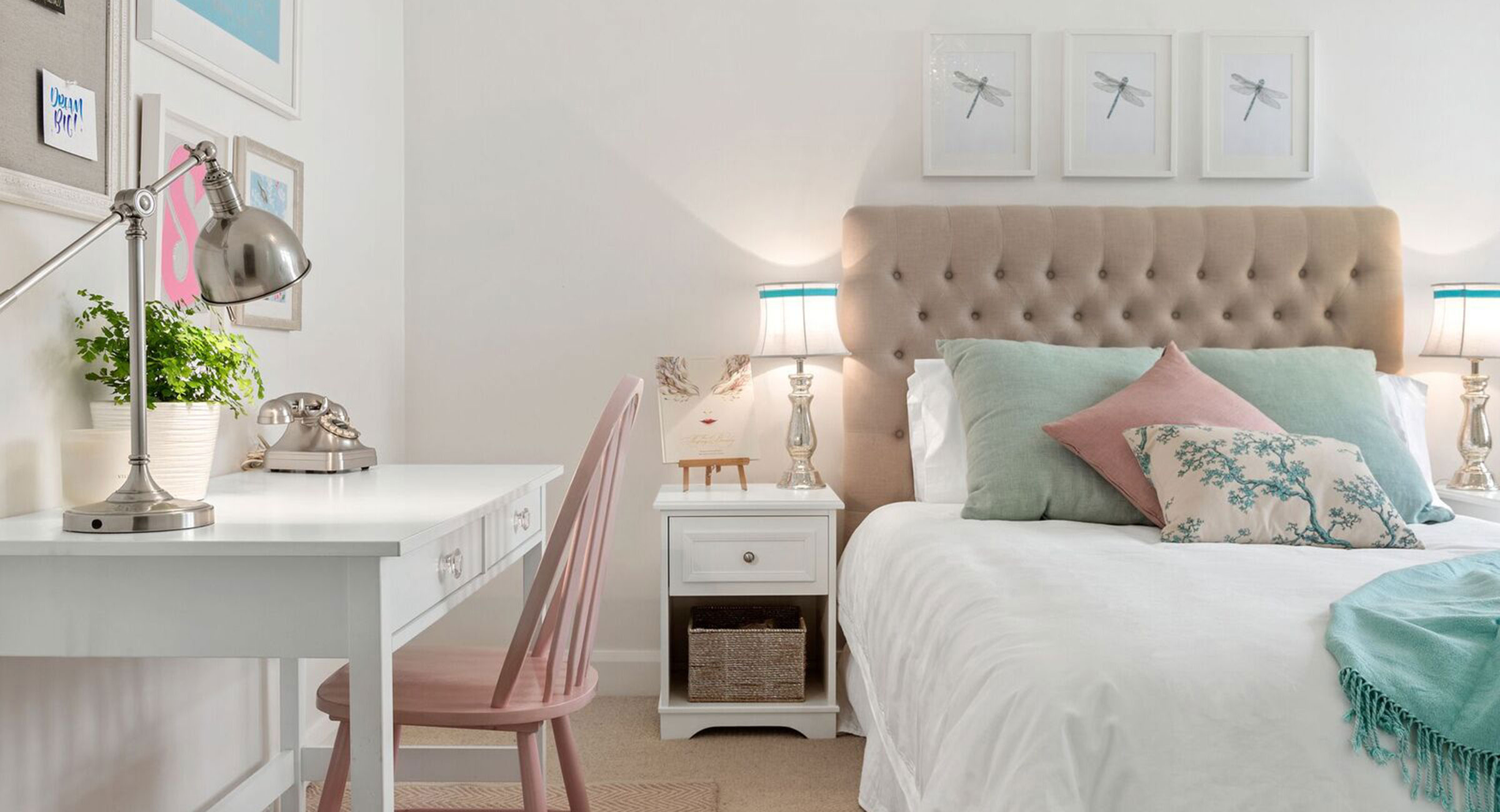 Soft and relaxing teenage room decor designed by Rachel Boden Interiors Australia