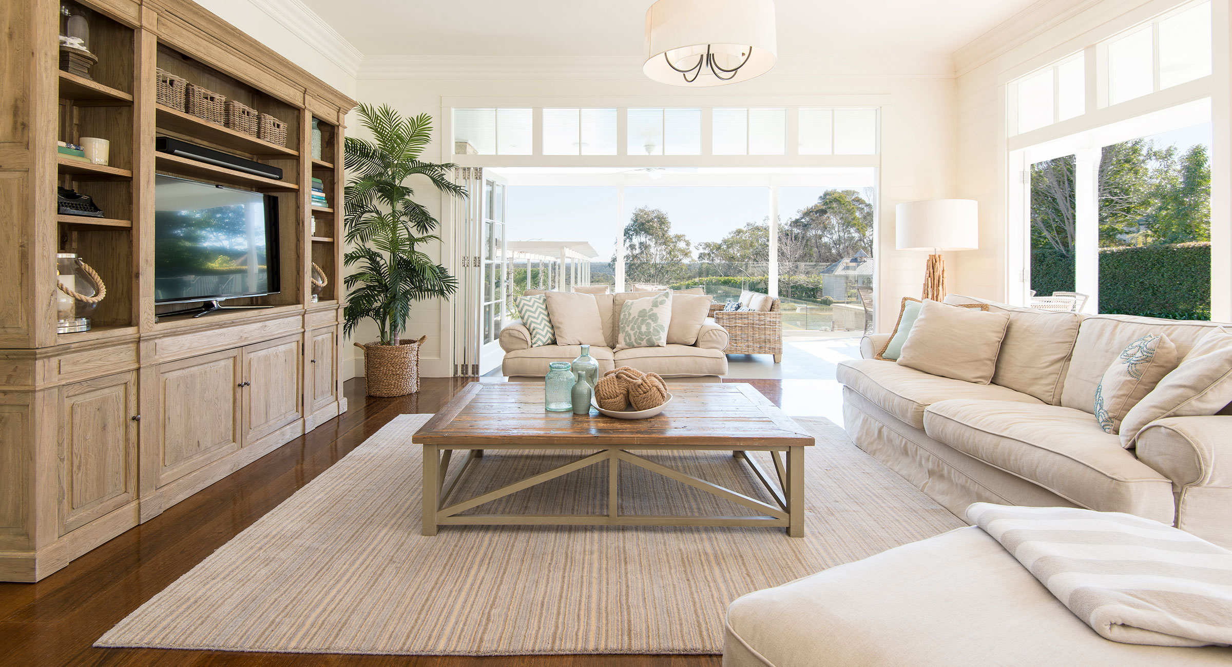 Hamptons style tv room beautifully designed by Rachel Boden Interiors in Terrey Hills Sydney Australia